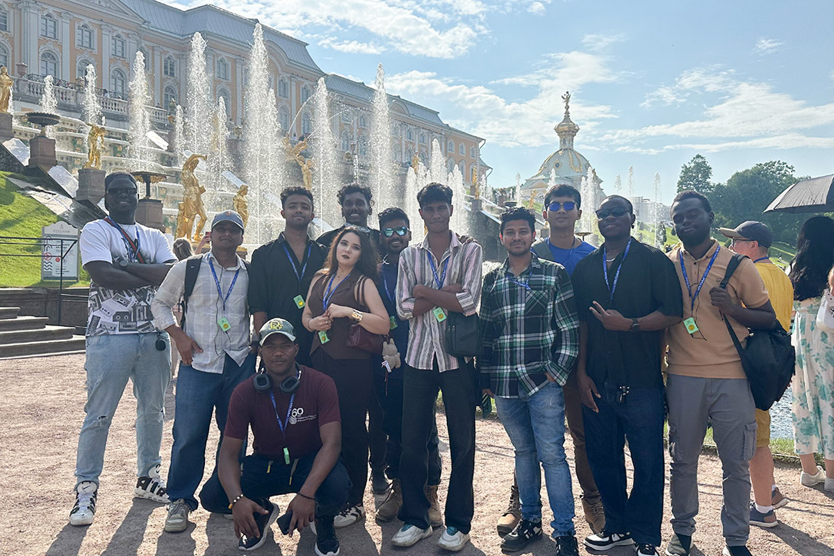 International students of Polytechnic University on a tour in Peterhof 