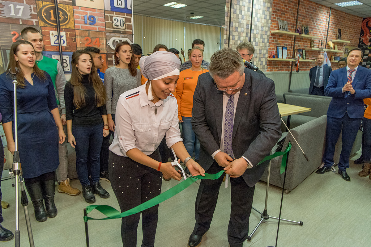 To mark the official opening, rector RUDSKOY cut the green ribbon To mark the official opening, rector RUDSKOY cut the green ribbon